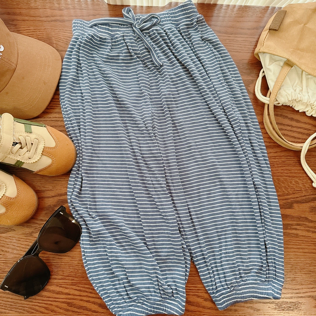 【JMJQ 25719】夏季四季时尚中小童百搭时尚高弹宽松条纹抖抖裤长裤