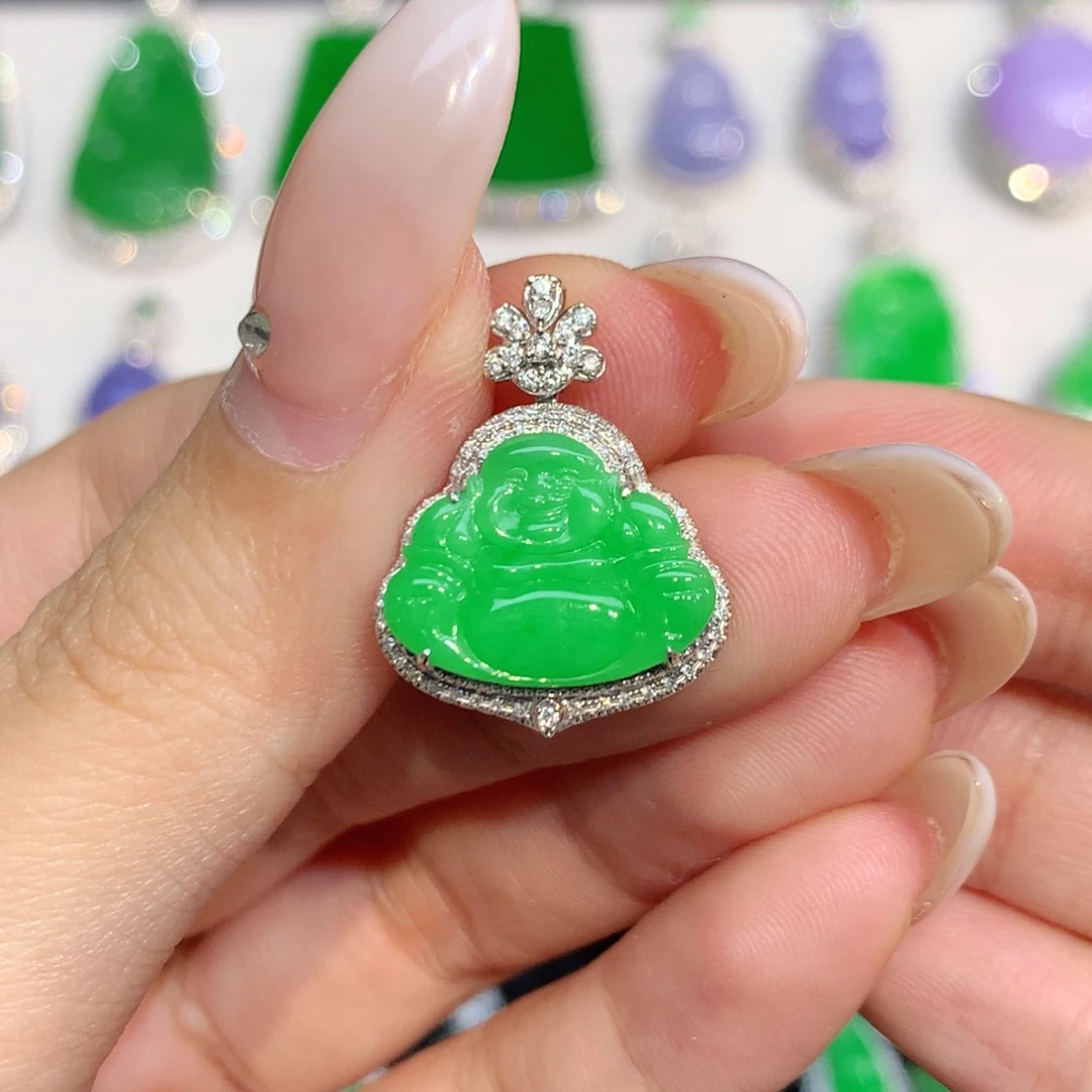 翡翠18K金镶嵌吊坠(不含链)