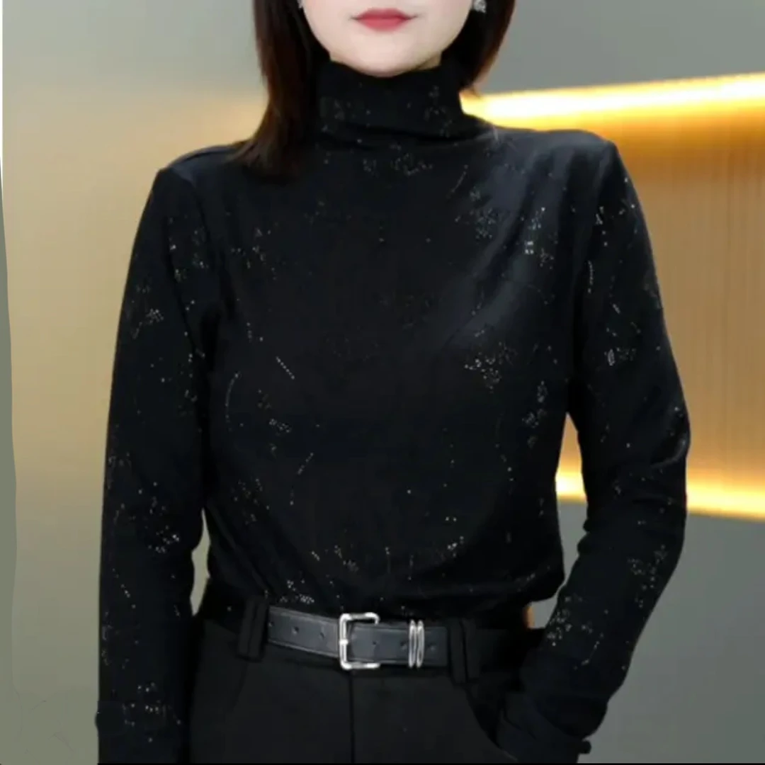 秋冬新款洋气设计感奥绒德绒烫钻打底衫女遮肉显瘦气质长袖上衣