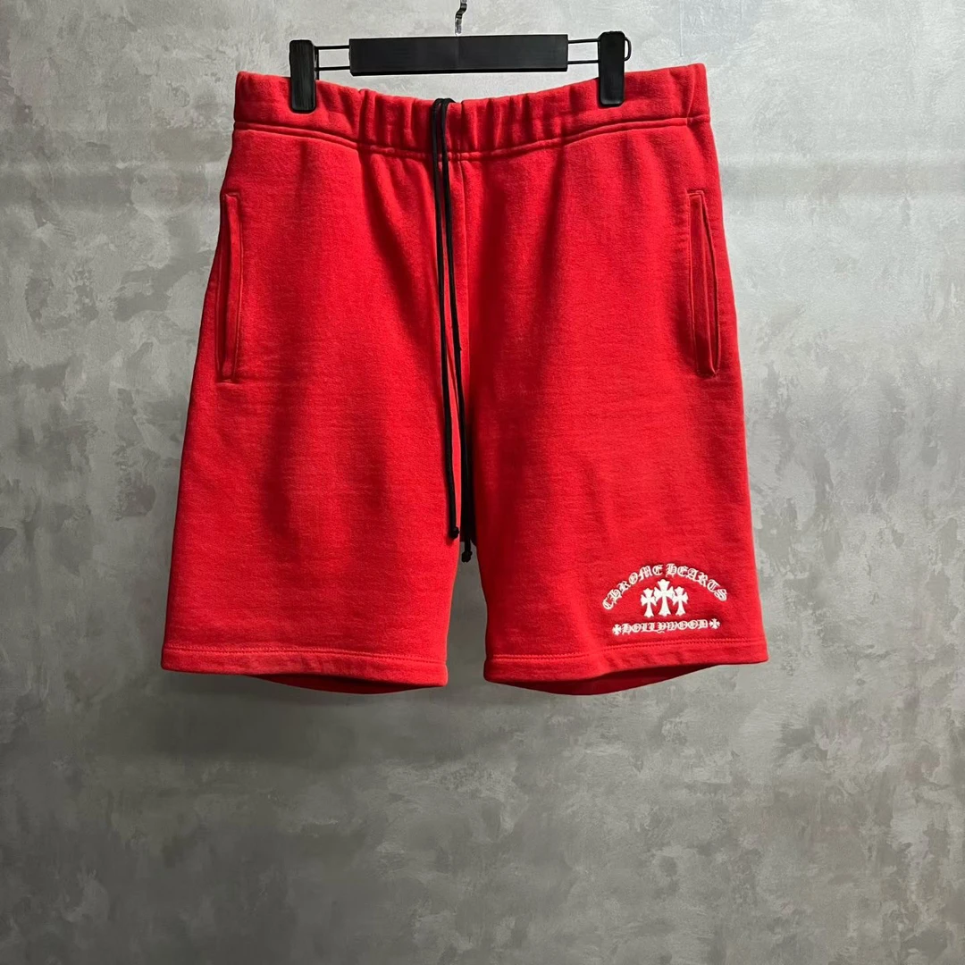 chrome hearts红色纯色金属饰三十字中腰休闲短裤/L