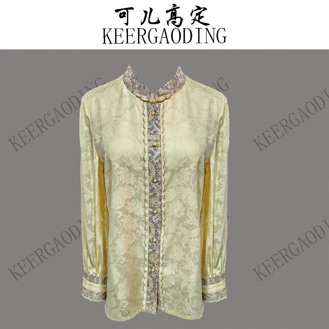 【可儿•高定】高端新中式设计师款桑蚕丝织金绞罗衬衫上衣3-J5874-1