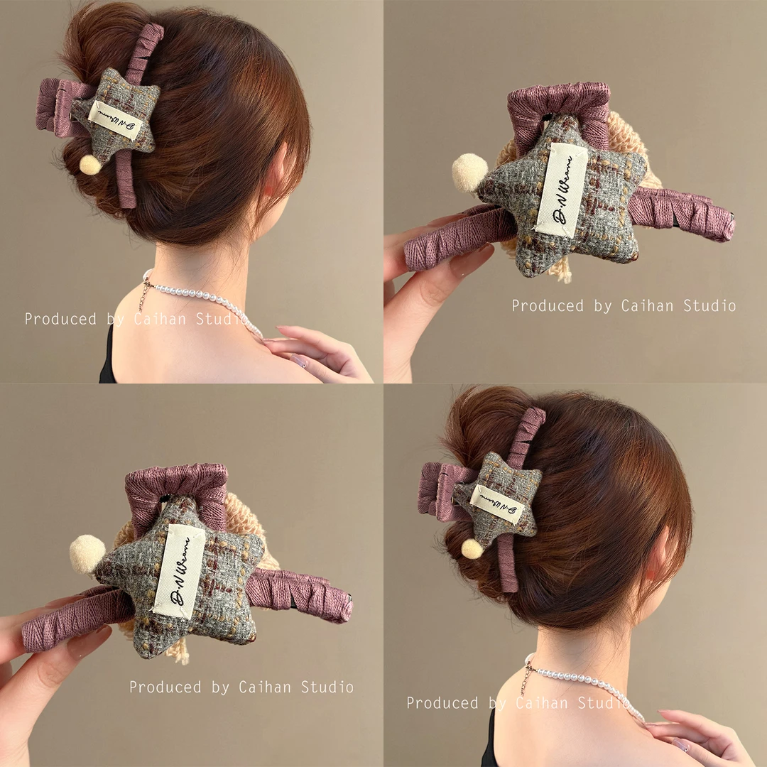 塞纳花房~秋冬针织蝴蝶结抓夹气质显发量鲨鱼夹后脑勺旅行发卡