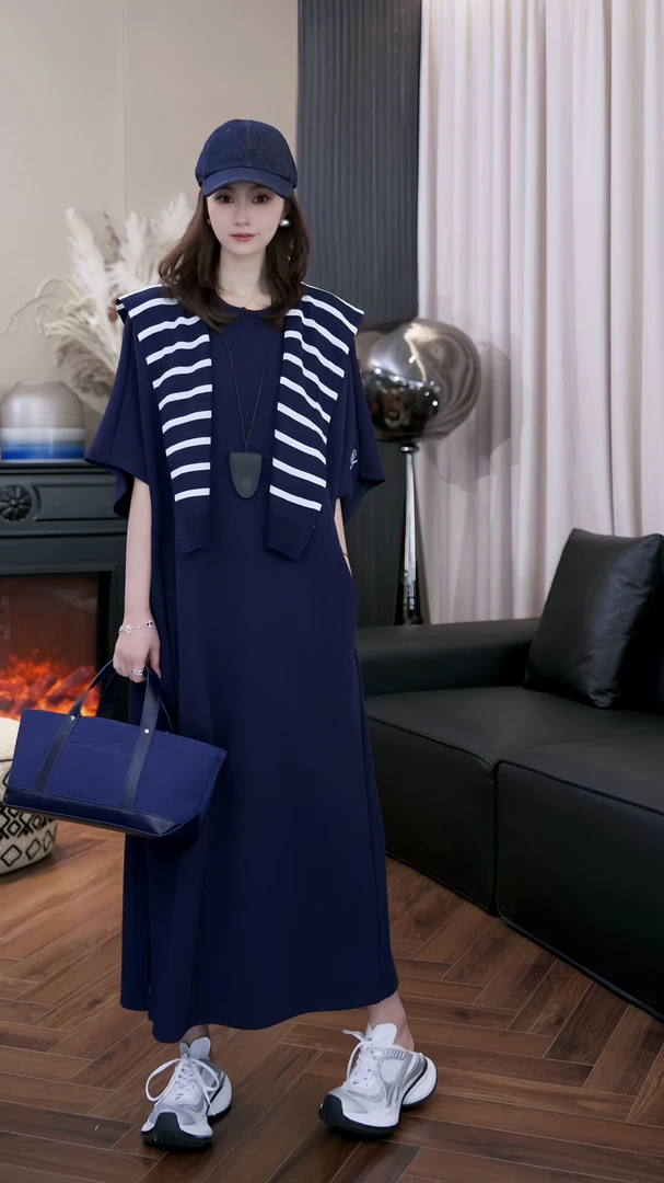 设计师原创夏季时尚简约气质百搭蝙蝠袖宽松显瘦连衣裙Z352098