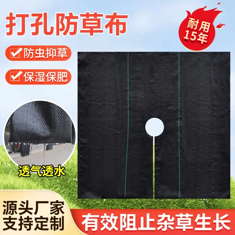 打孔防草布批发果园除草布切片盖草布黑地膜果树遮草布耐用抗老化