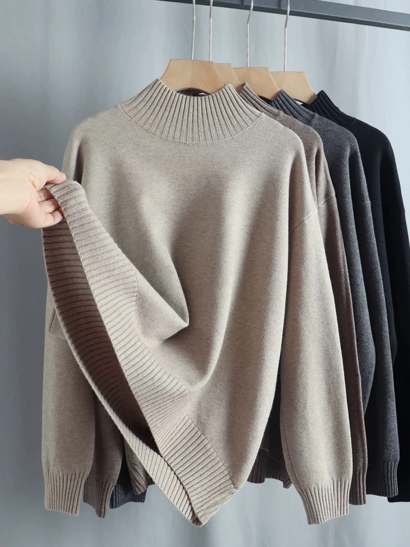 宽松薄款百搭毛针织衫韩版套头高领毛打底衫毛衣上衣外穿女款2024