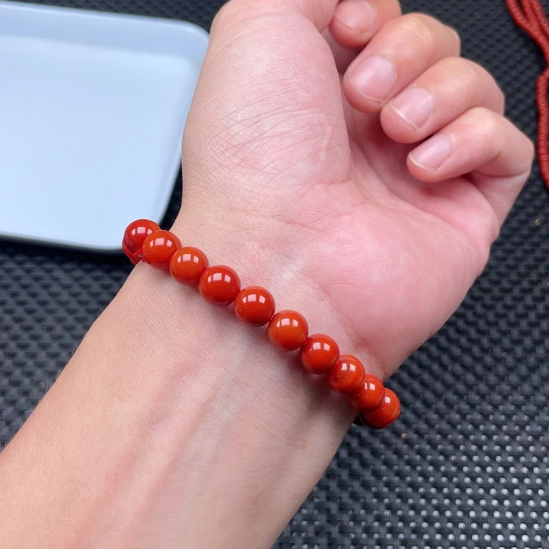 南红玛瑙8mm柿子红圆珠手链整串23颗未镶嵌