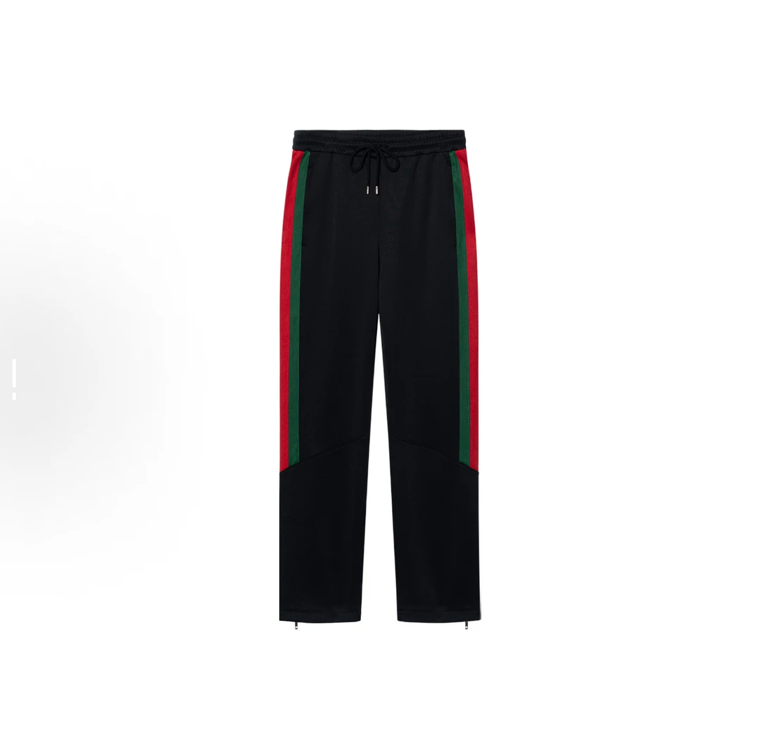 未使用 GUCCI/古驰 经典红绿双色织带边条卫裤  裤脚口拉链设计