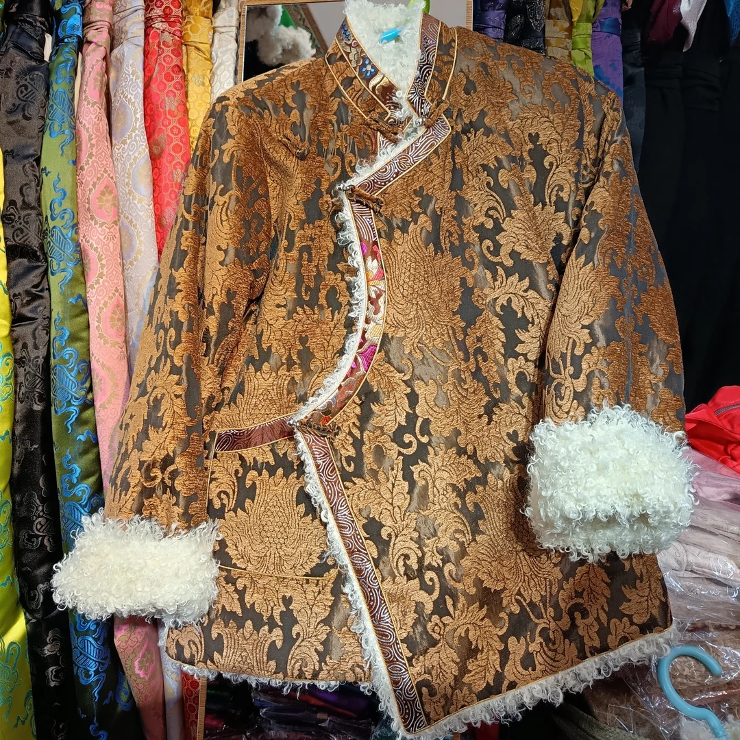 新品冬季厚款外套加绒毛料金边棉服立领复古女士衬衣显瘦款生活装