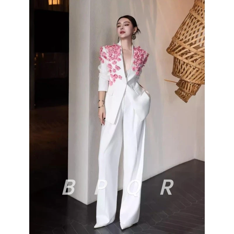 BPQR年秋季新款时尚气质女装设计感花瓣西装阔腿裤套装两件套潮