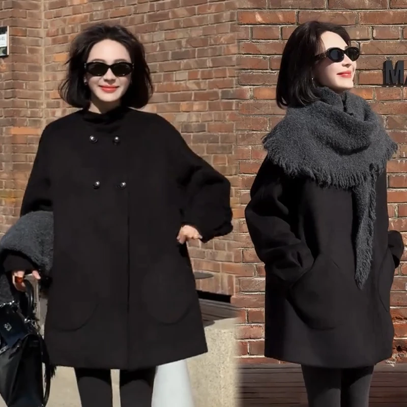 2025秋冬新款时尚显瘦气质网红高档洋气女高级百搭宽松毛呢外套潮