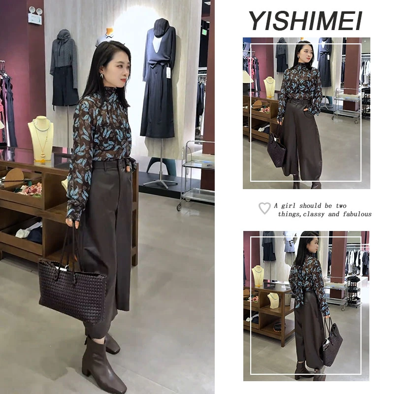 今年流行女装2025年秋季设计感气质时尚长袖衬衫高腰阔腿皮裤套装