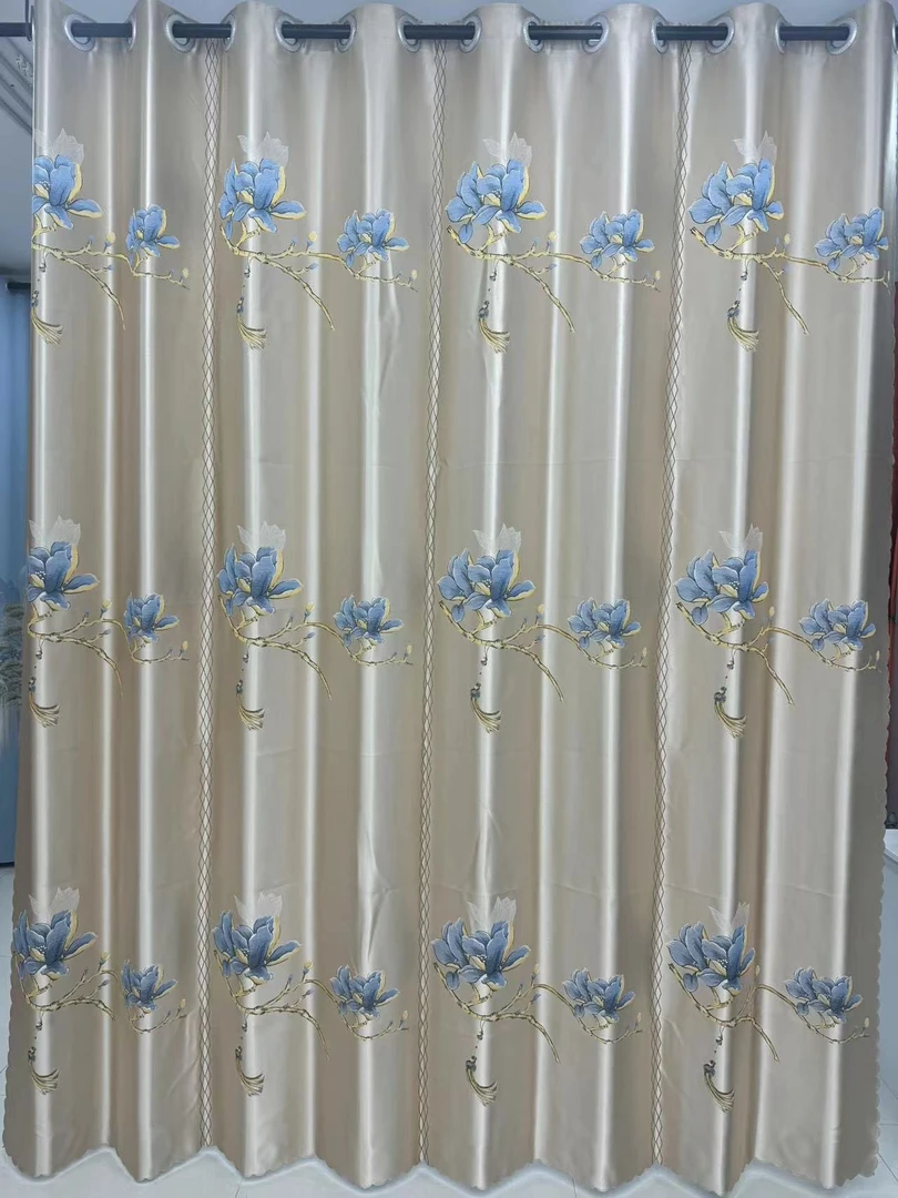 新款花开富贵高精密贡缎接高端窗（奶茶色）