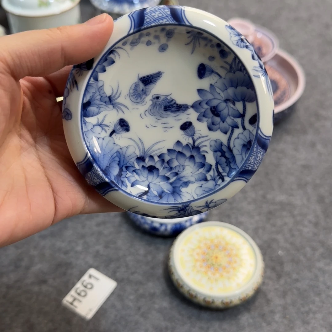 其他陶青花荷花盖置