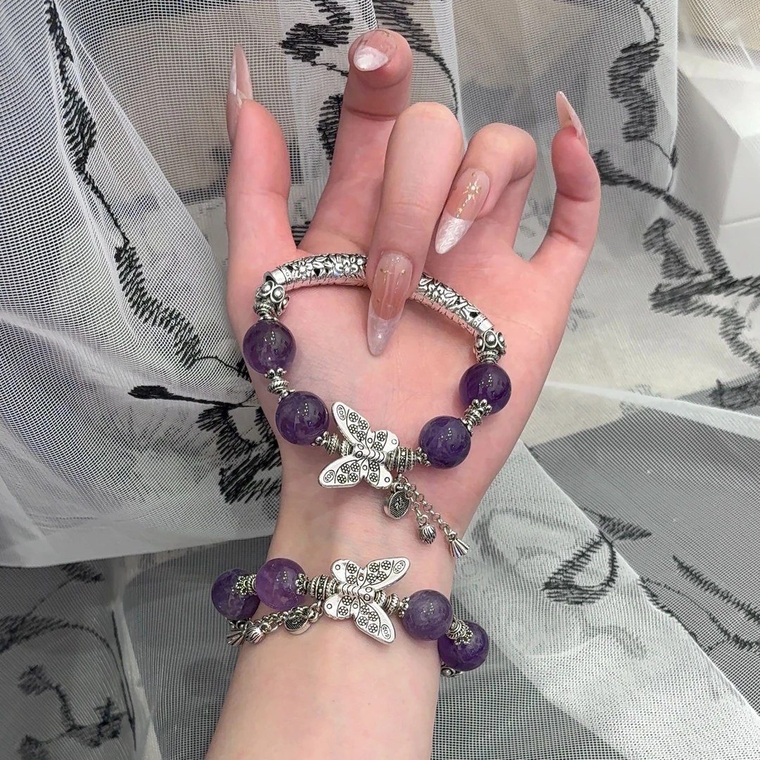 【紫灵蝶】天然乌拉圭水晶手串女款显白时尚轻奢高级感手链