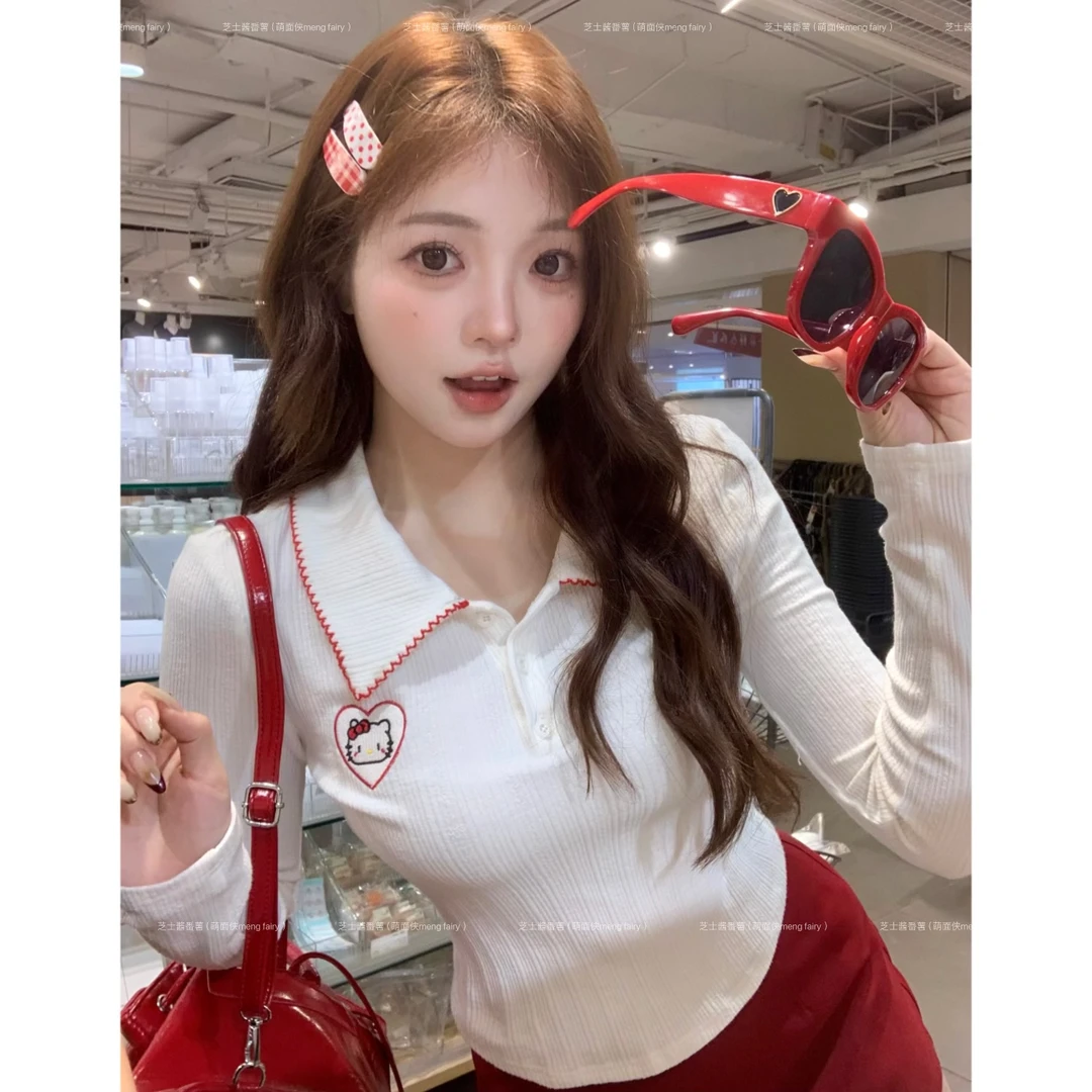 萌面侠芝士现【喵酱甜妹】棉质Kitty上衣百搭老钱风女装5851流光风