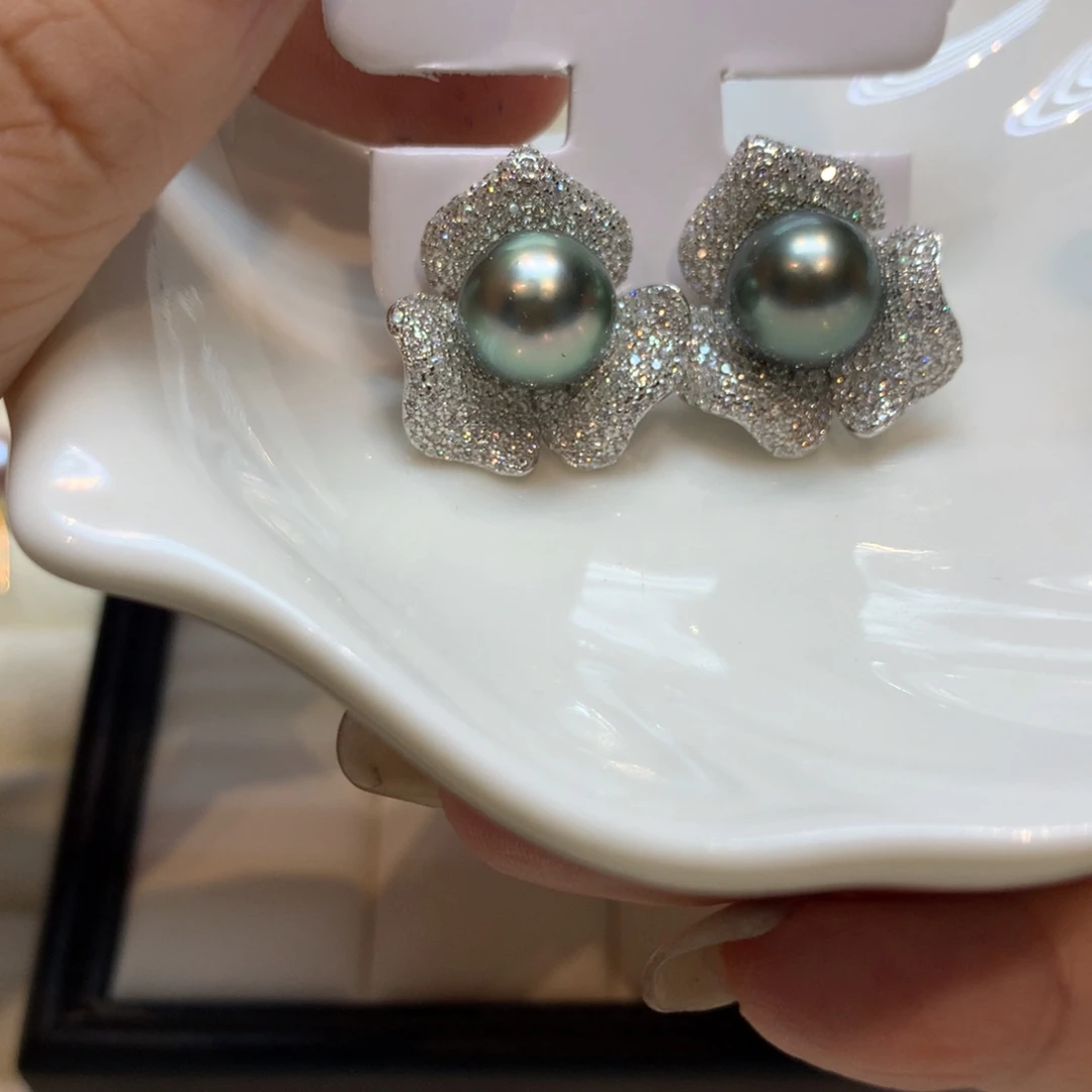 银S925镶嵌海水珍珠耳饰