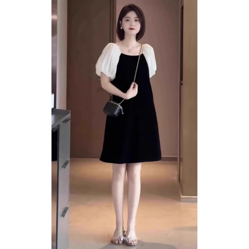 全语法式短袖连衣裙女全语夏季新款气质高级感宽松显瘦短裙子