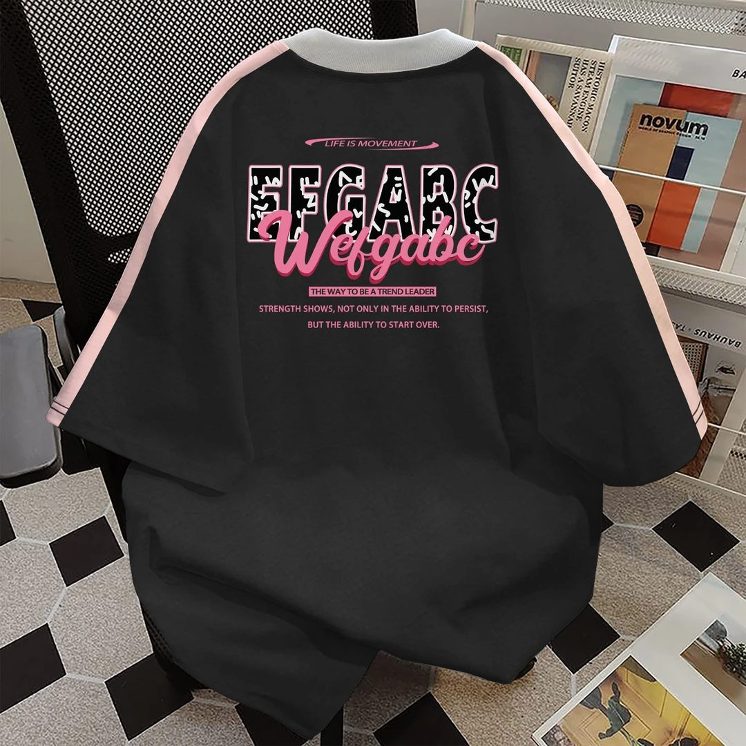 100%纯棉2025年夏季新款潮牌字母印花短袖t恤女美式个性宽松上衣