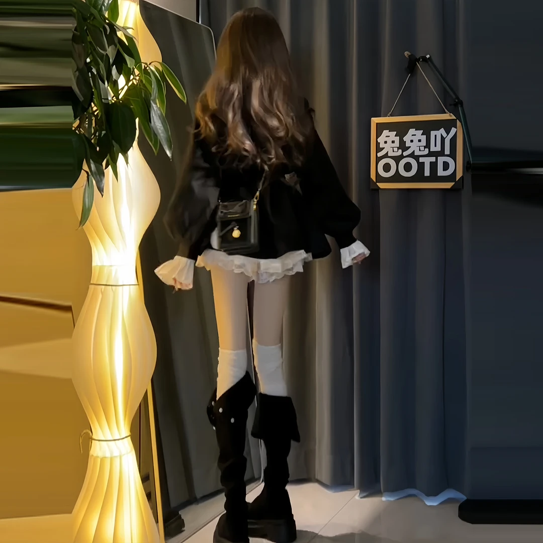 法式气质时髦通勤风西装连衣裙女秋冬季新款白色蛋糕连衣裙两件套