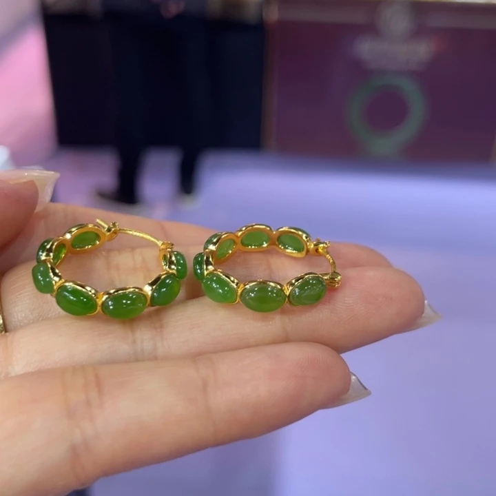 和田玉银S925镶嵌耳饰