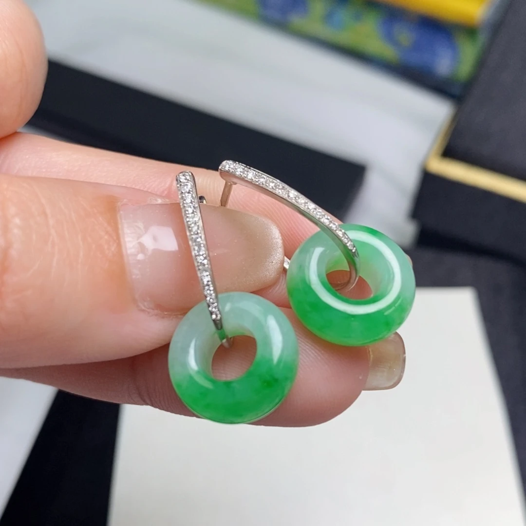 翡翠耳饰18K金镶嵌甜甜圈