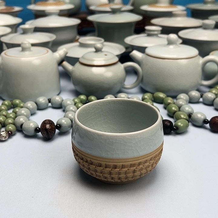 杯仿古月白釉重工罗汗杯原矿原釉原产地
