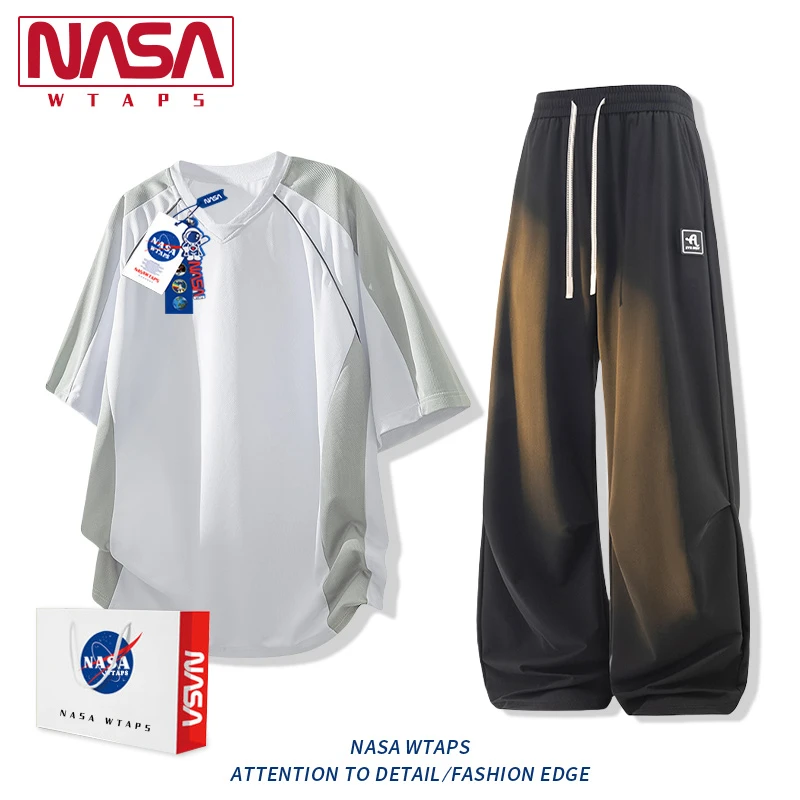 NASA WTAPS美式高街短袖套装男款夏季运动T恤搭配阔腿裤子一整套