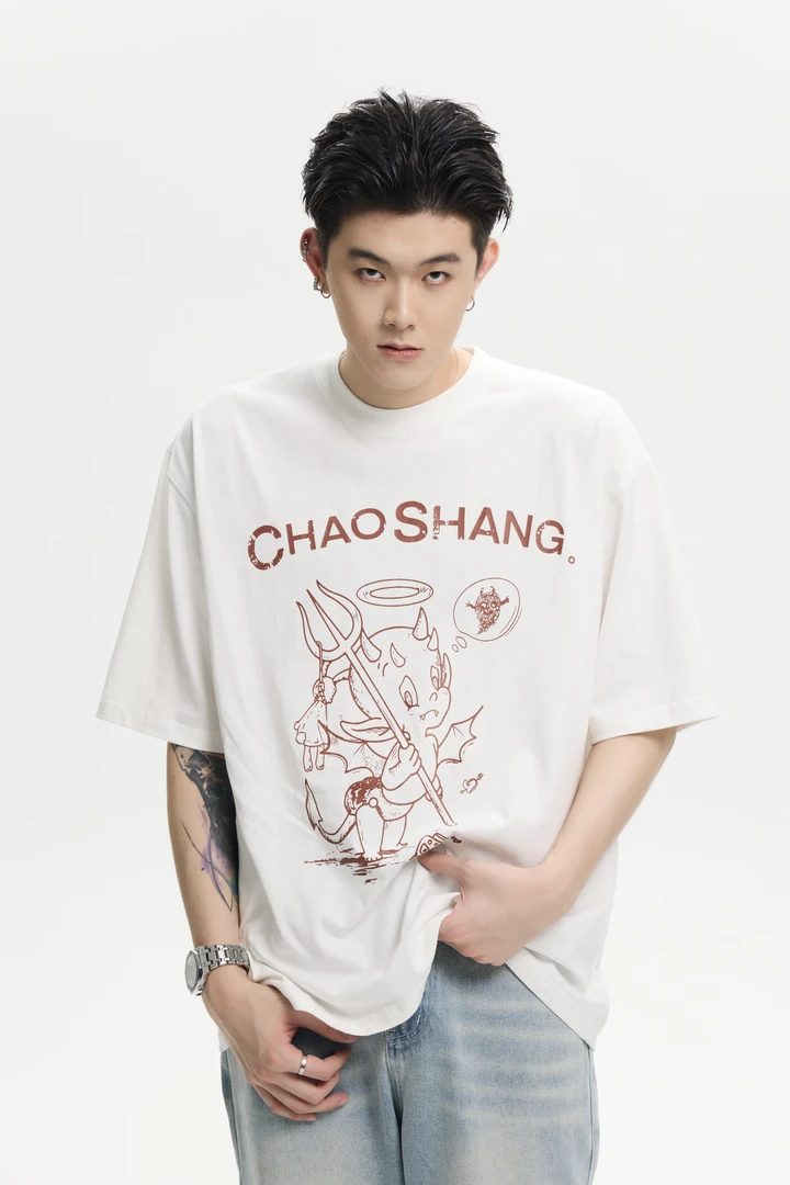CHAOSHANG小恶魔短袖圆领宽松型印花常规款休闲直筒T恤