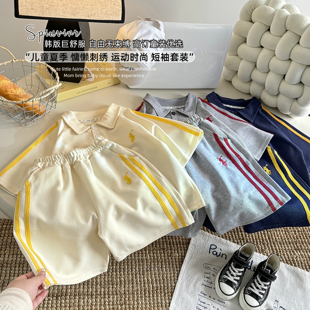 【实体品质】儿童夏季棉质POLO衫套装亲子韩版刺绣俩件装欧若风洋气