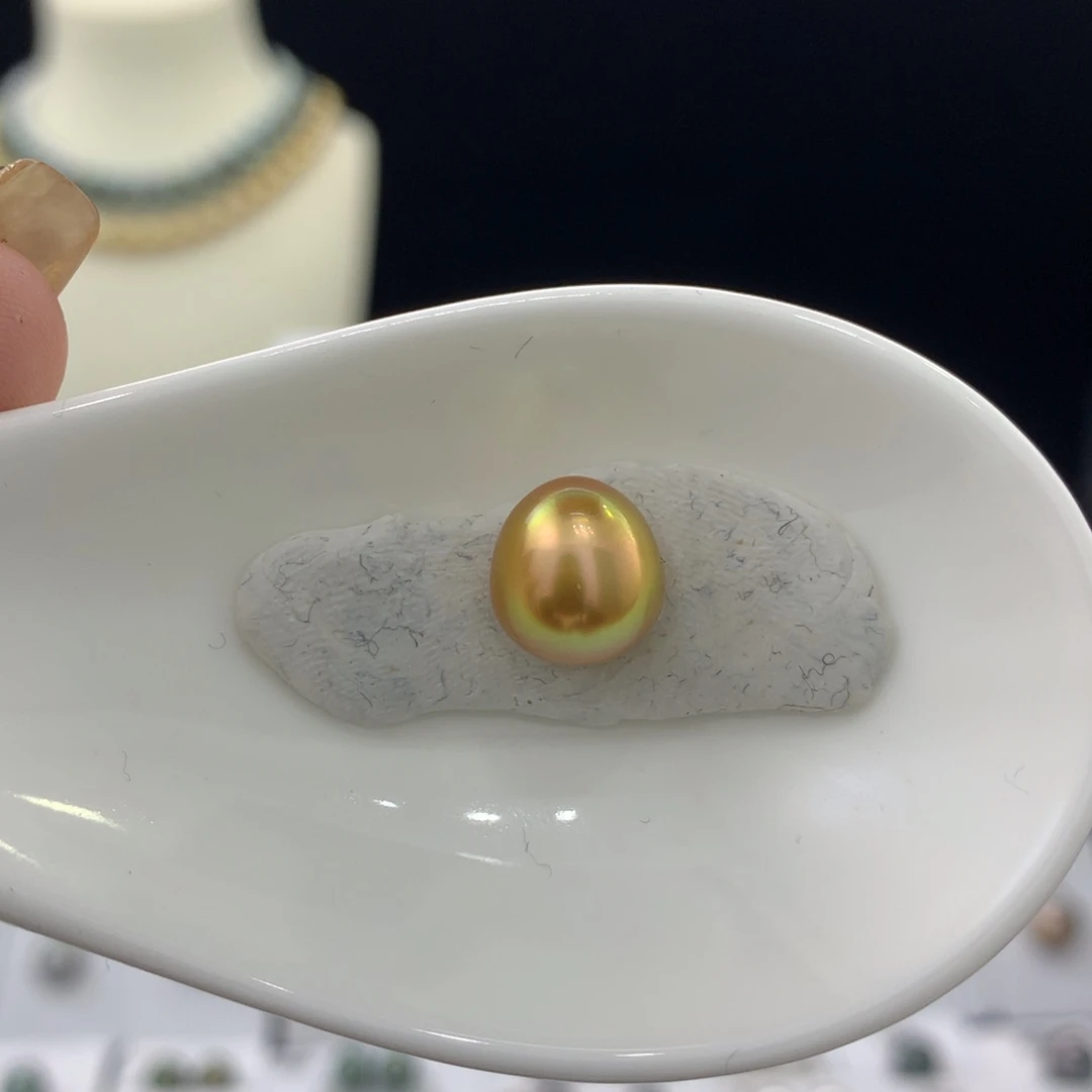 未镶嵌裸珠定制海水珍珠10.1-10.4MM茶金极细微瑕