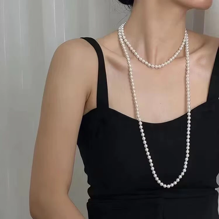 合金仿珍珠吊坠 项链女款2025款轻奢叠戴长款毛衣链气质旗袍配饰