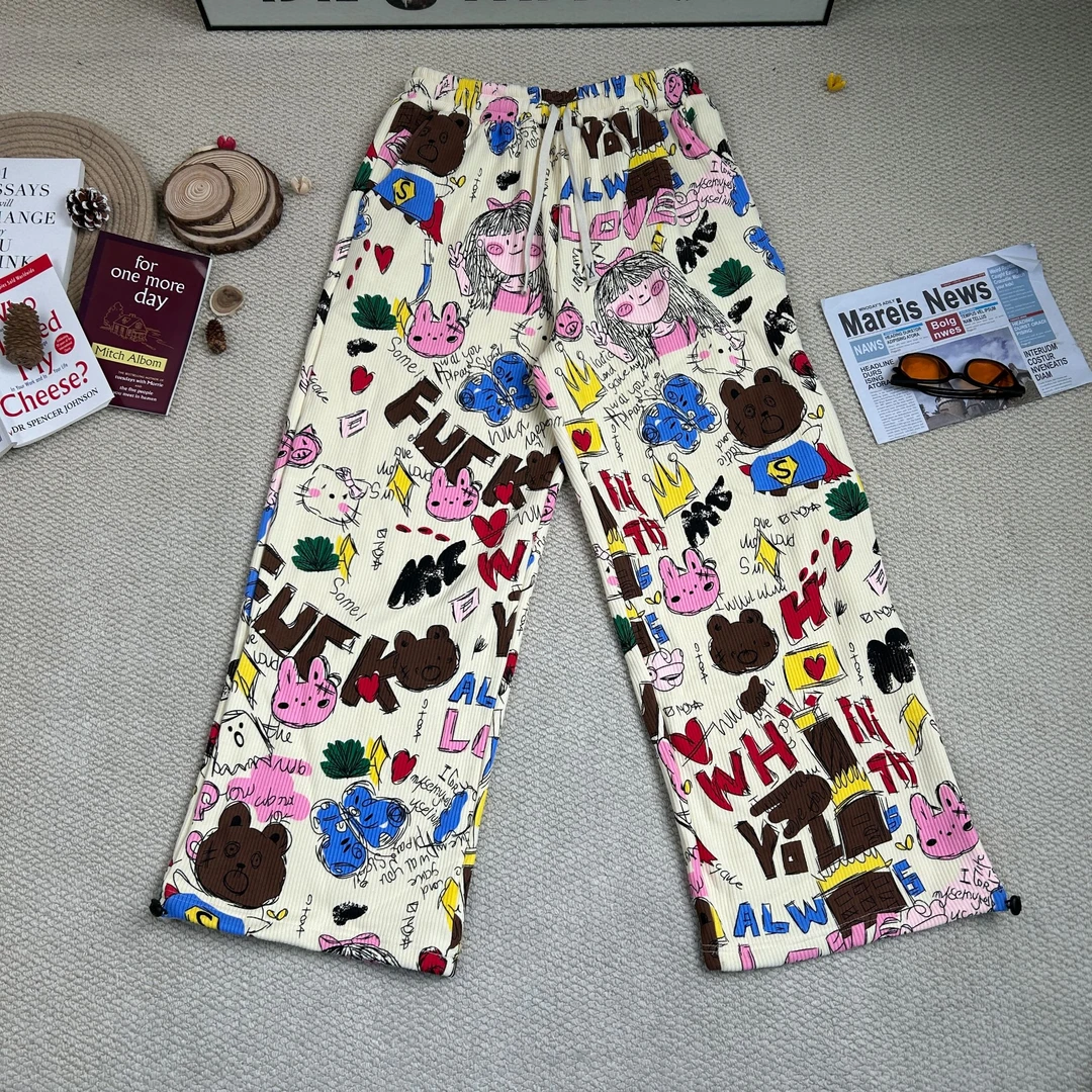 2025早春新款百搭卡通印花加绒加厚休闲裤8707
