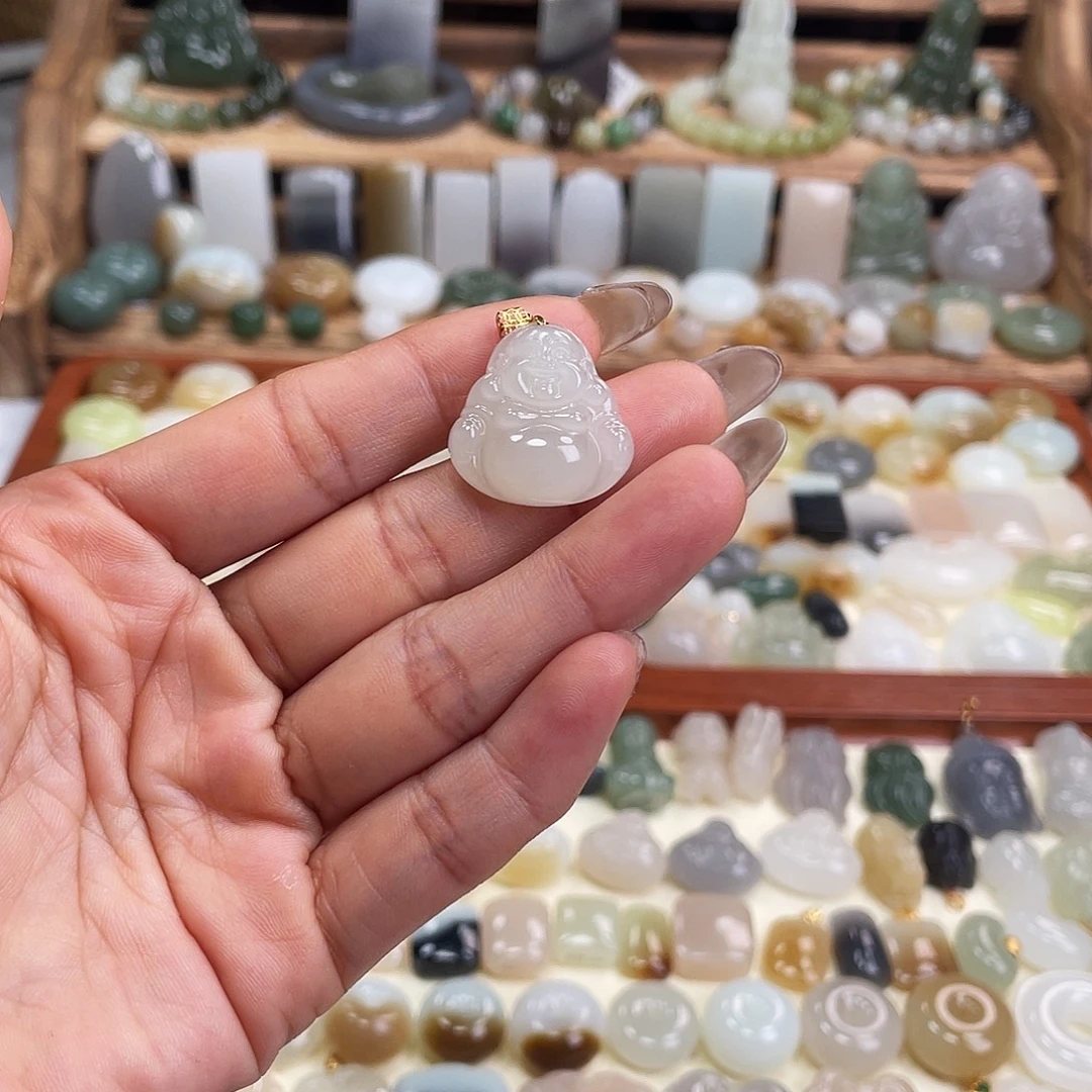 和田玉18K金镶嵌吊坠(不含链)