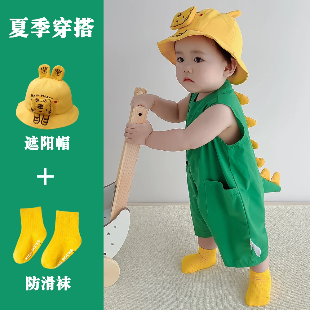 新生儿纯棉连体宝宝新款连体衣夏季恐龙哈衣无袖造型薄款婴儿衣服