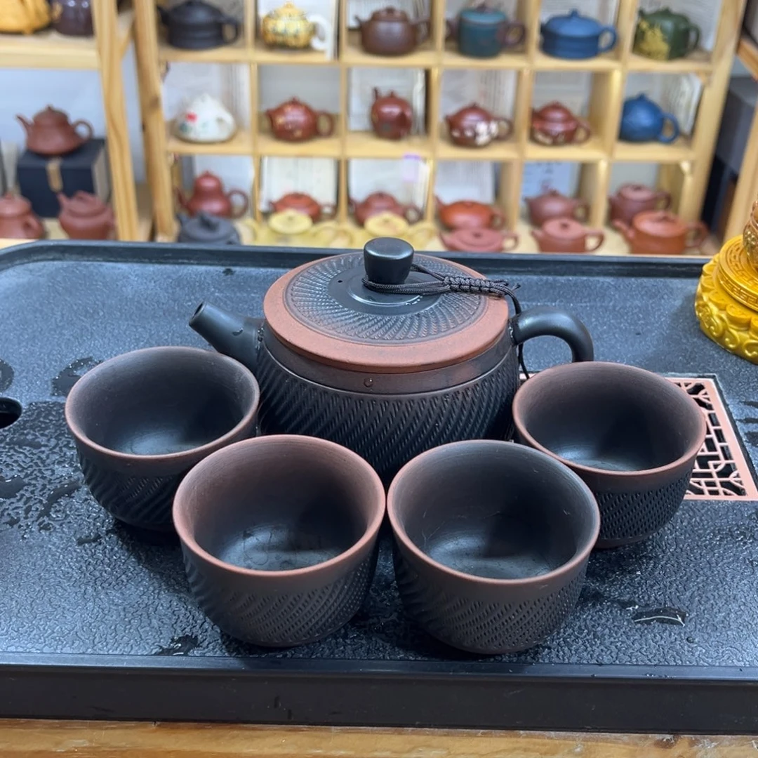 紫砂茶案汉瓦（一壶四杯）