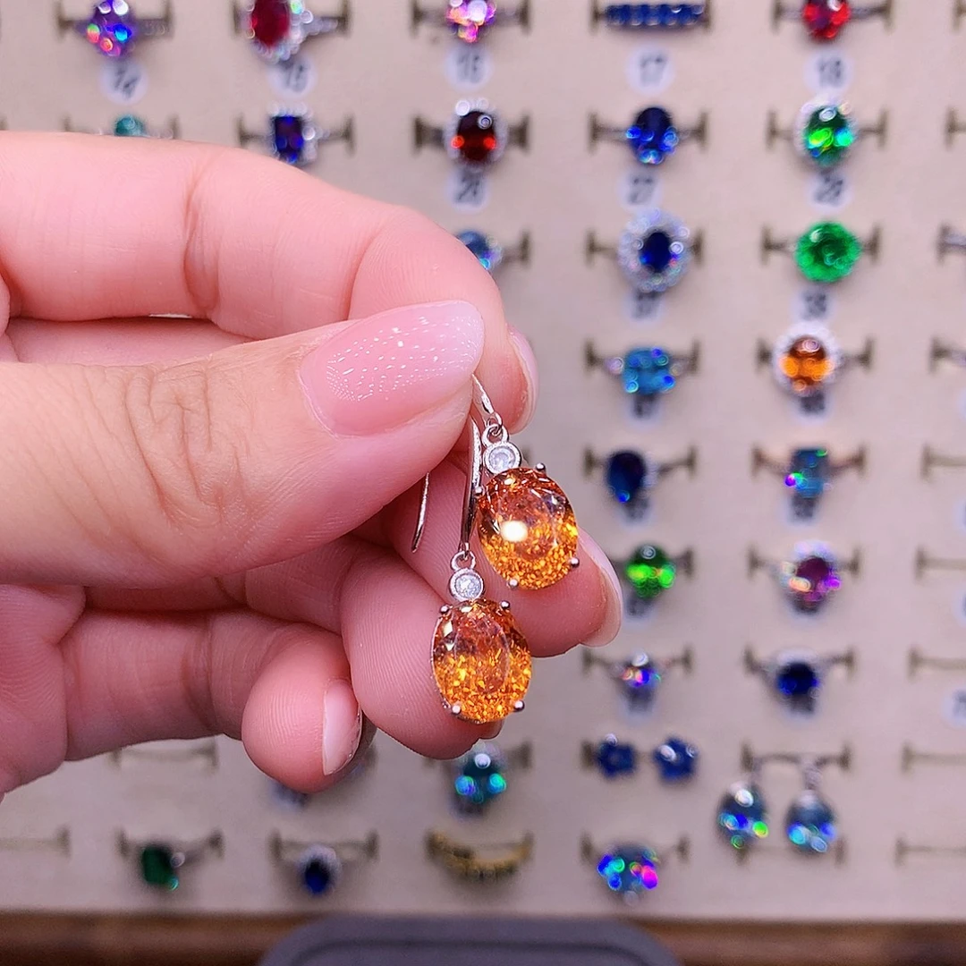 银S925镶嵌耳饰碧玺猫眼