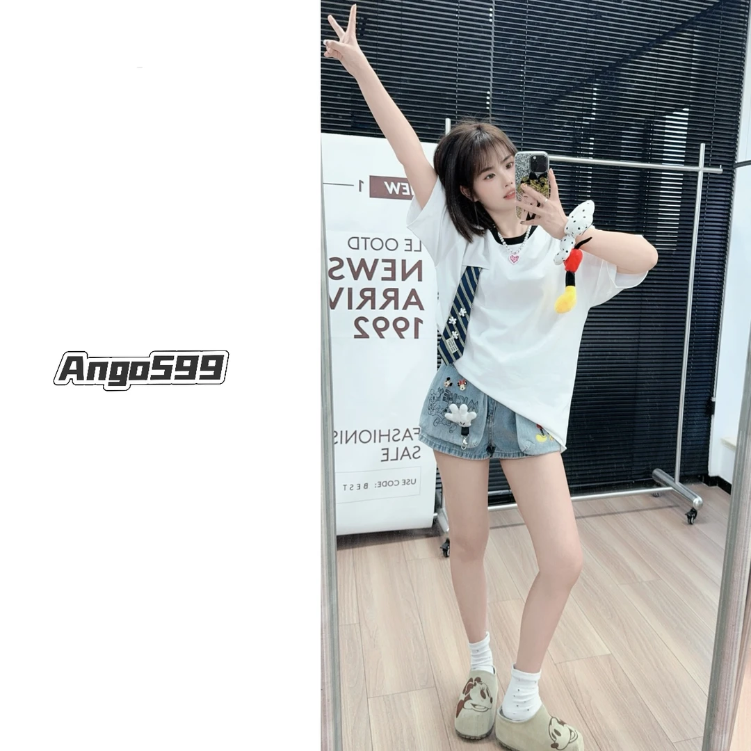 领带米奇* 趣味小众设计款学院风撞色条纹领带宽松短袖T恤