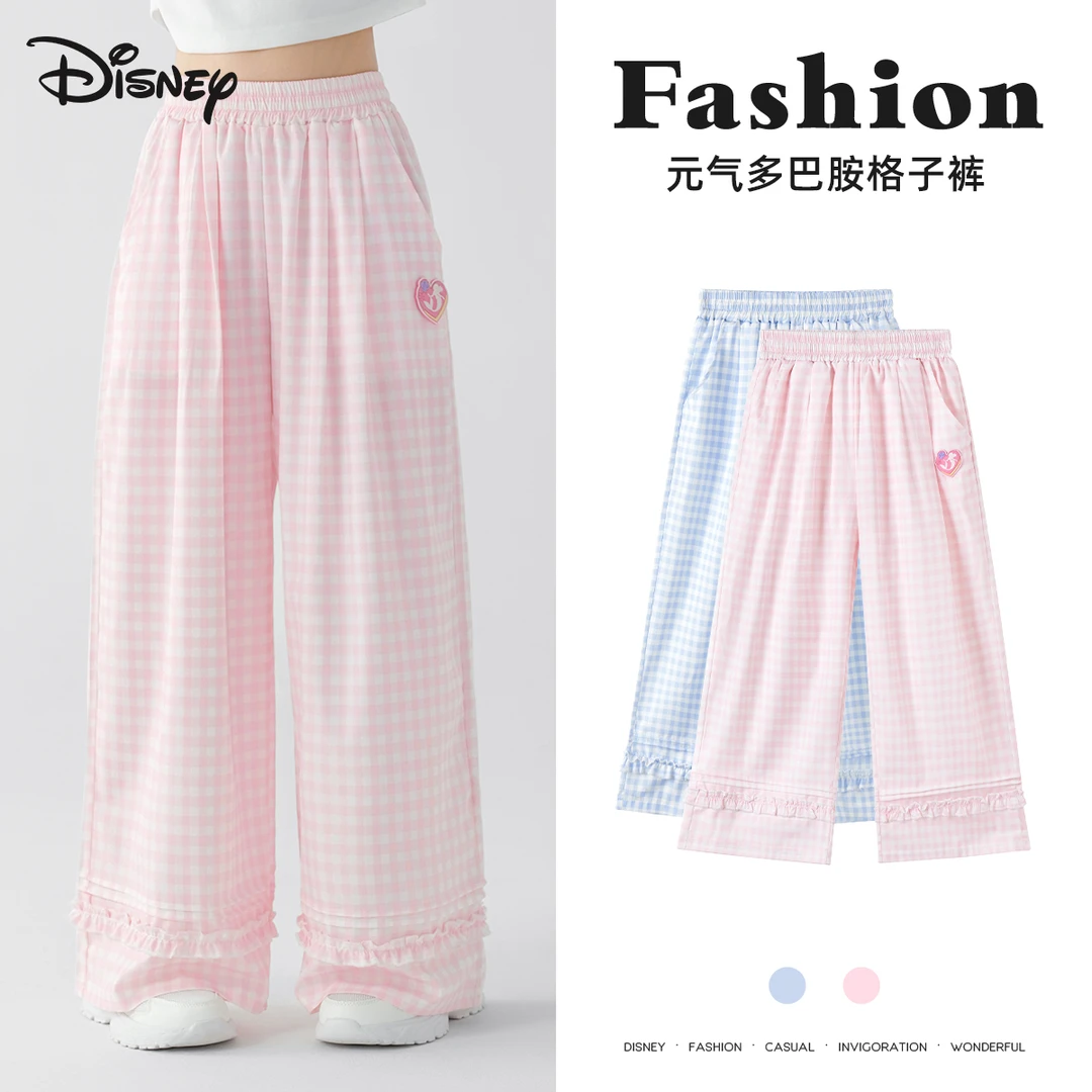 迪士尼童装女童元气多巴胺格子裤洋气休闲百搭夏日户外显腿长