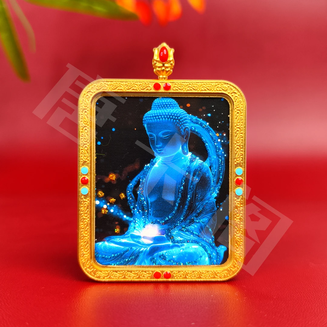 【药师佛】唐卡半手绘高工艺蓝药师健康长寿吊坠挂件东方净琉璃佛