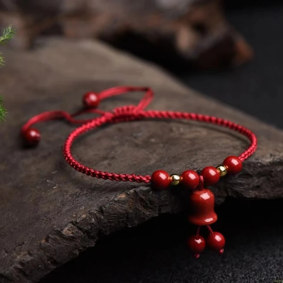 非金属布艺脚链 朱色铃铛脚链【一步一想】手工编织本命年古风ins