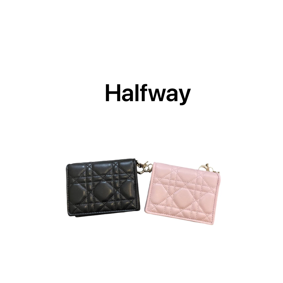 Halfway 羊皮藤格纹时尚钱包卡包