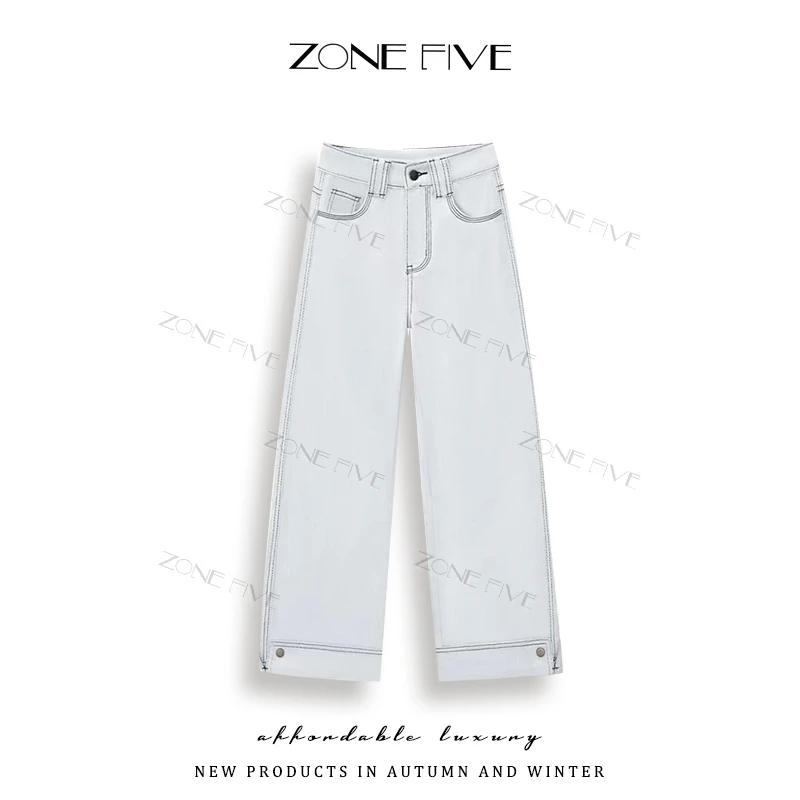 zonefive2025年夏季新款牛仔裤直筒烟管宽松九分女垂感休闲裤1676