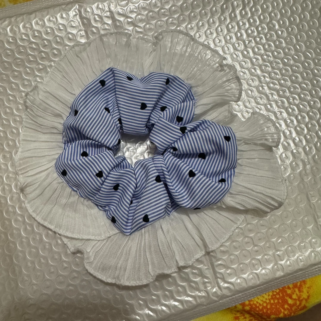 爱心条纹蕾丝花边蓝色