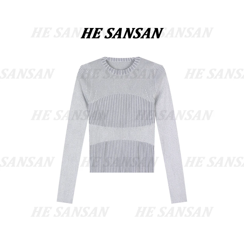 【SANSAN】极简百搭套头毛衣轻奢拼色长袖上衣DY-3798