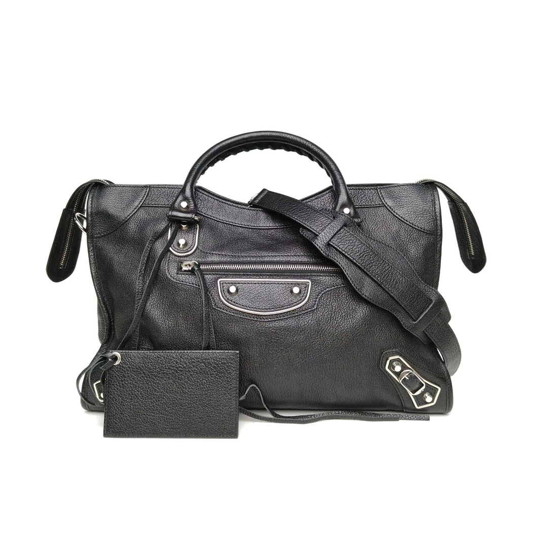 95新 Balenciaga/巴黎世家 【娇】机车包38 黑色山羊皮银扣129918