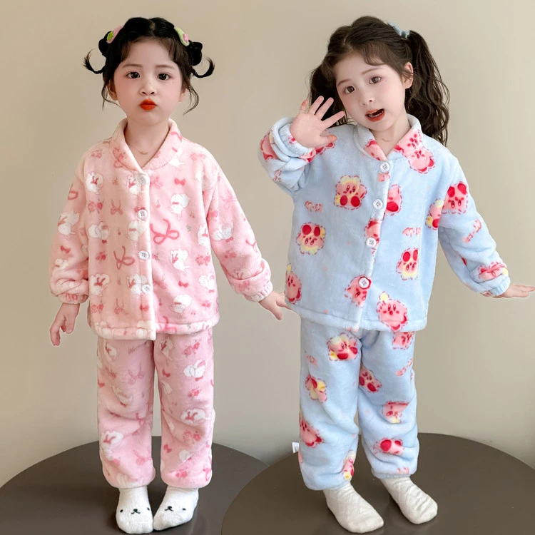 2025新款秋冬儿童家居服男女童保暖卡通睡衣舒适居家服加绒冬装