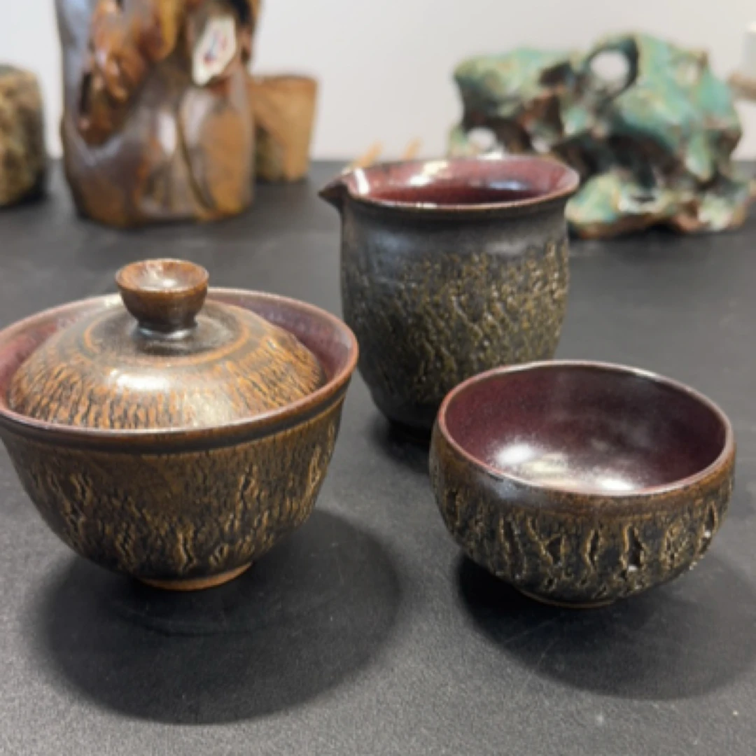 细陶泥三件套茶具
