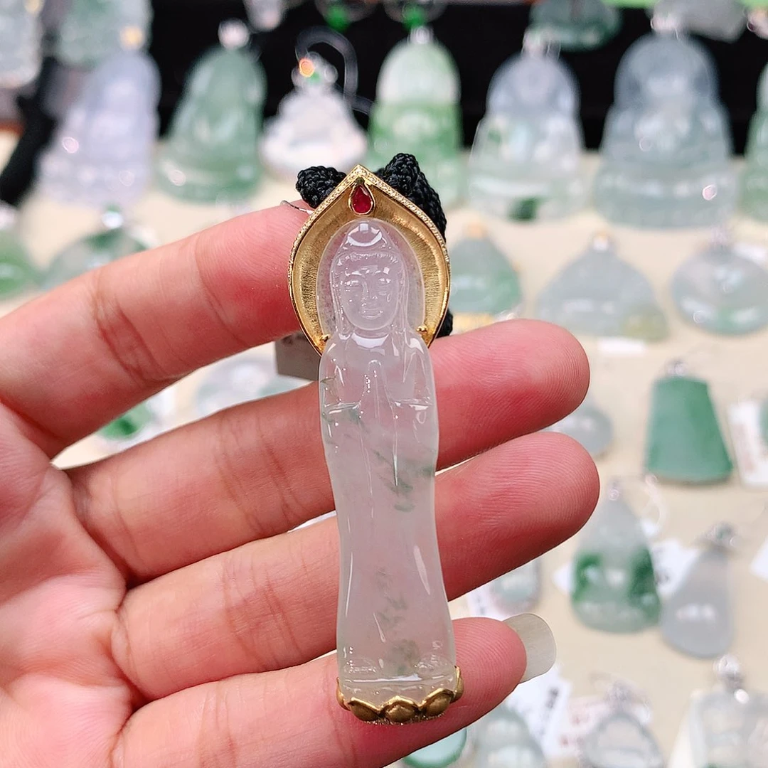 翡翠挂件未镶嵌站观音