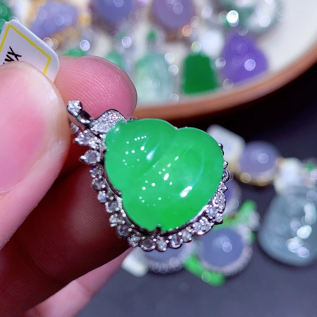 翡翠18K金镶嵌吊坠(不含链)