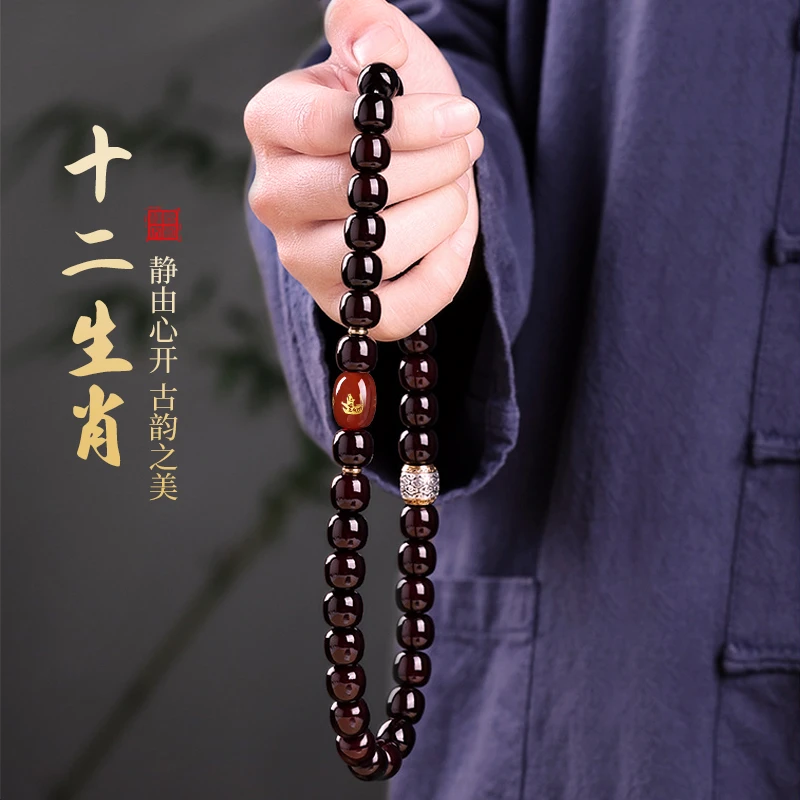 【十二生肖】菩提双圈手串溏心老料红生肖文玩老型桶珠赠加厚盘玩A商品图